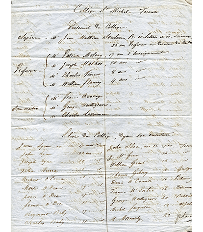 St. Michael’s first class list, 1852.